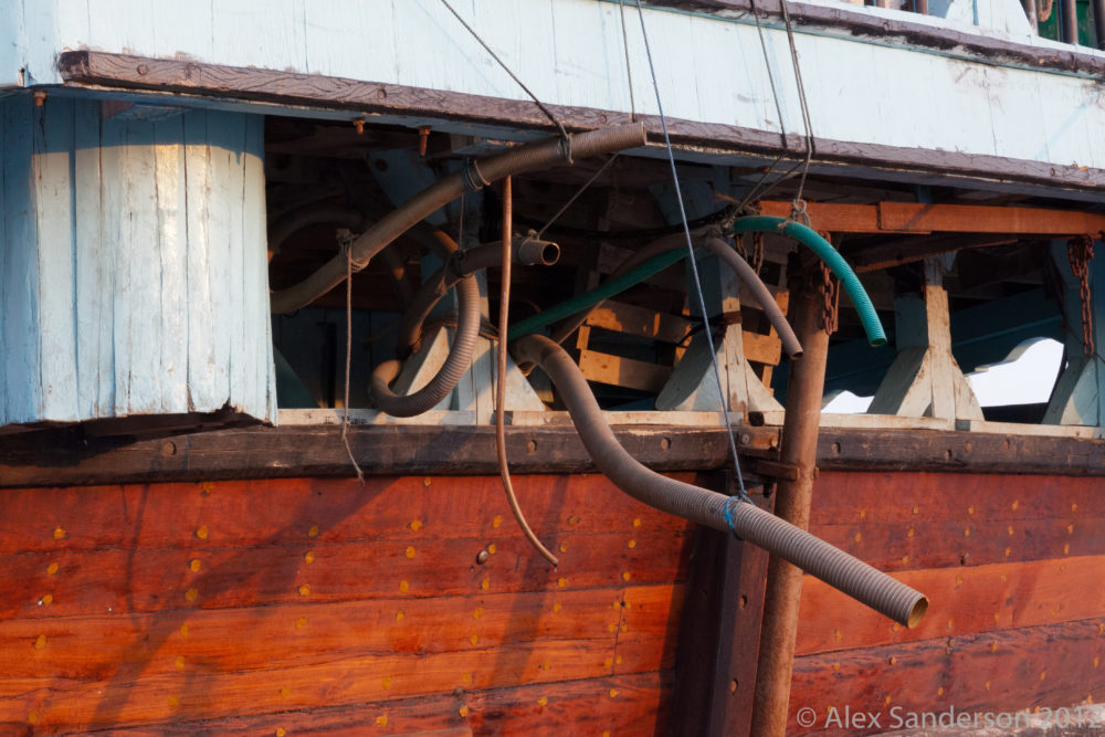 A dhow's amazing exhaust system. They must have a lot of toilets